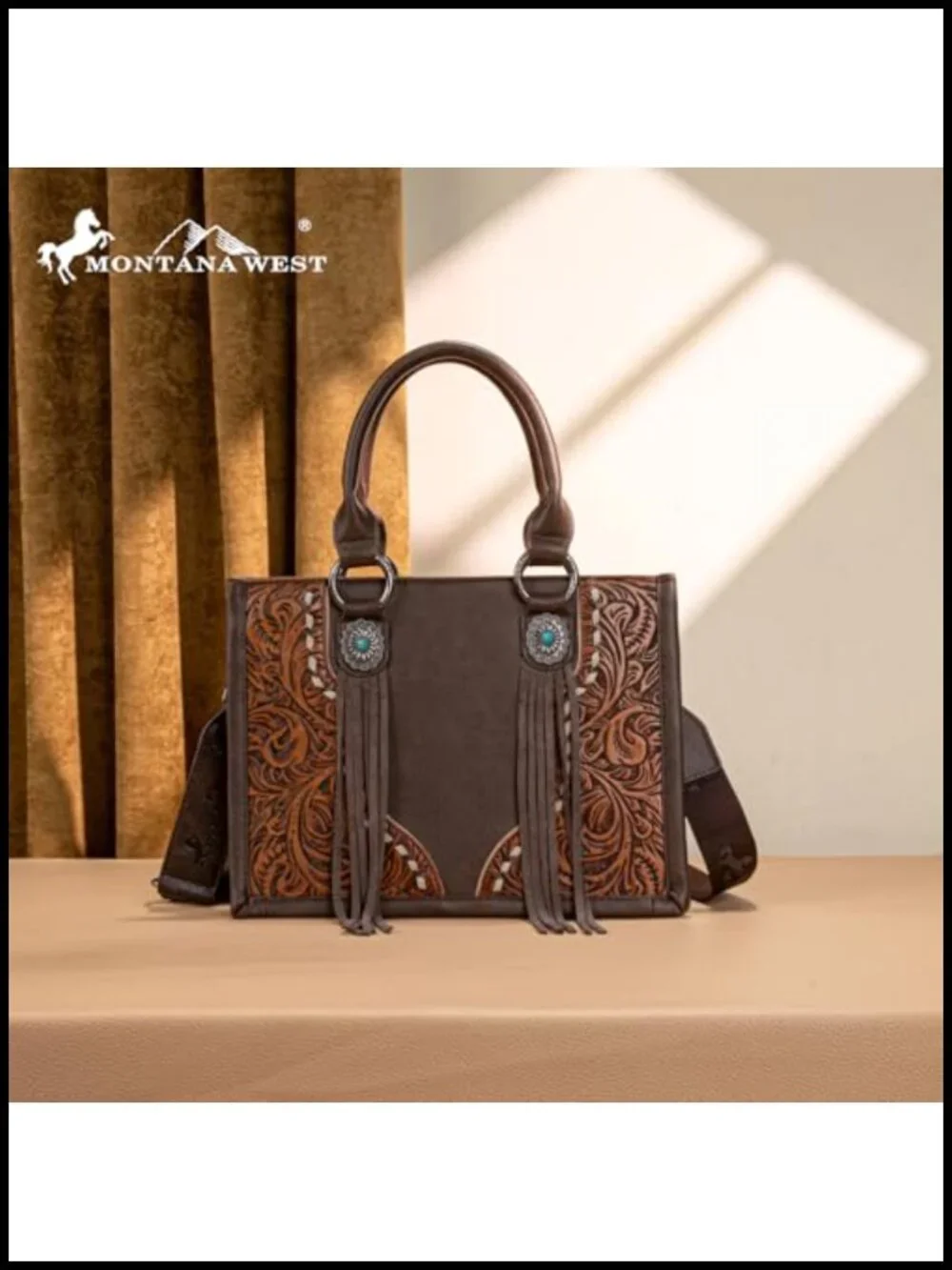 Western Tooled Handbag Tote Crossbody with Concho